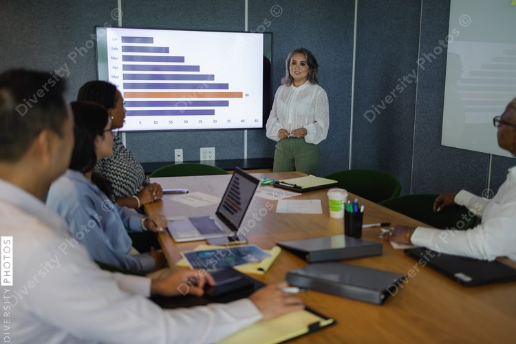 Multiethnic Business team meets in conference room, Mature Asian woman leadership 