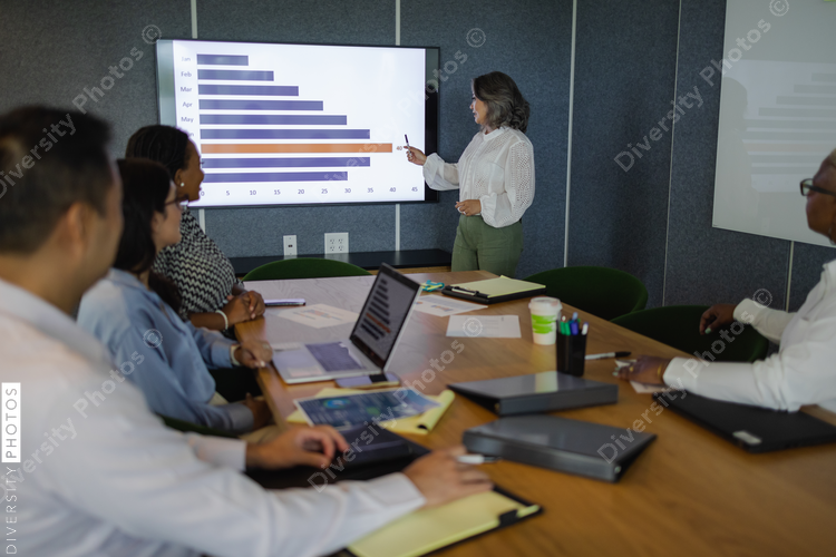 Multiethnic Business team meets in conference room, Mature Asian woman leadership 