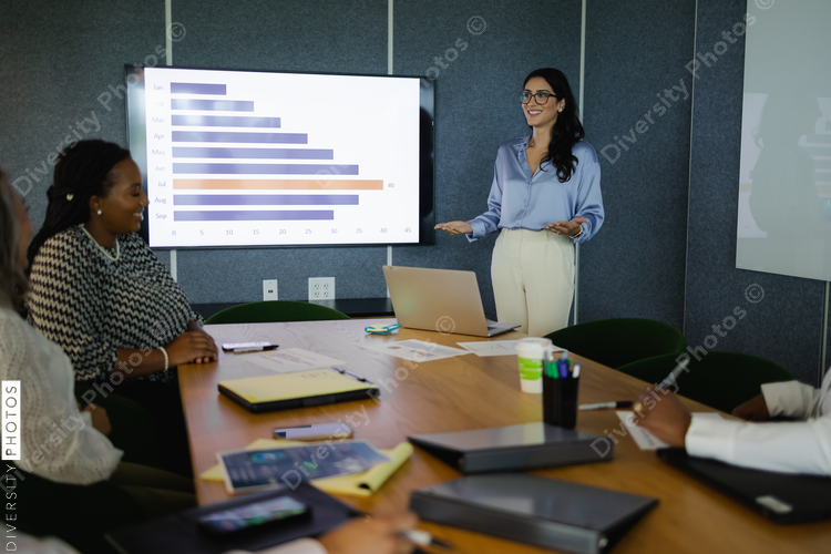 Multiethnic Business team meets in conference room, Middle Eastern woman leadership 