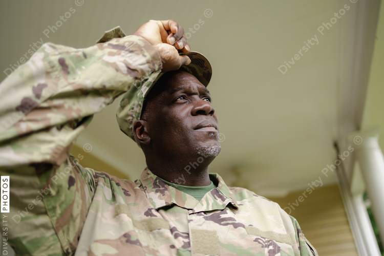 Portrait of Black army man in uniform