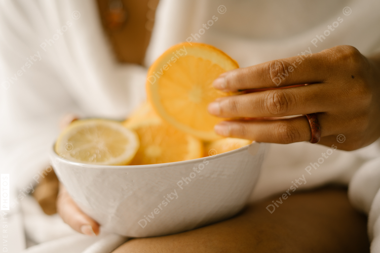 Black woman self care Sunday at home in bed