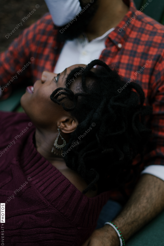 Black married couple outdoors in backyard for date night
