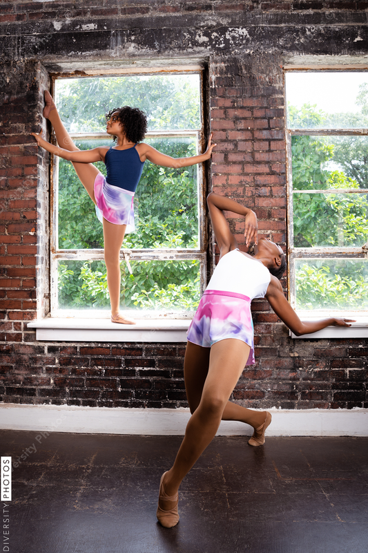 Ballerina women doing ballet dressed in casual outfit, pointe shoes, Black