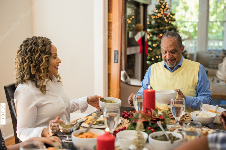 Family eating Christmas meal together
