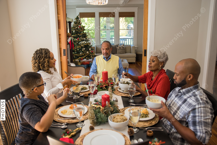 Family eating Christmas meal together