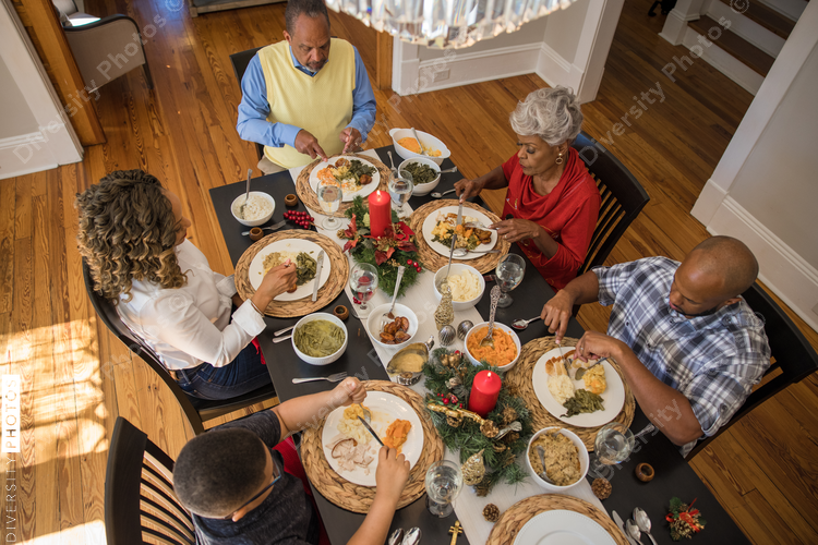 Family eating Christmas meal together