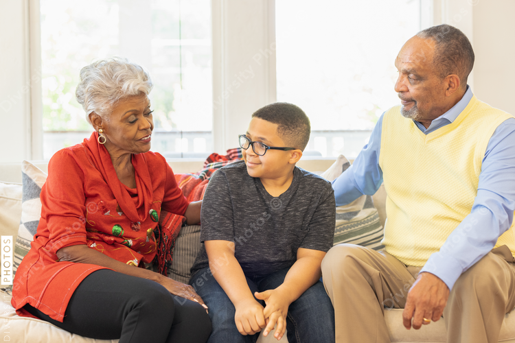 Black grandparents visit grandson on Christmas