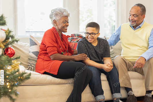 Black grandparents visit grandson on Christmas