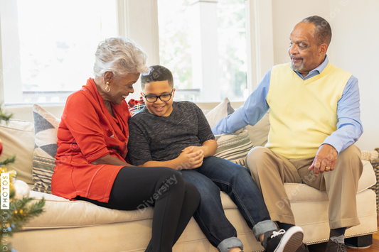 Black grandparents visit grandson on Christmas