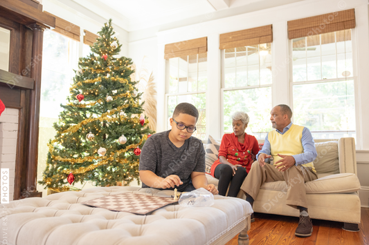Black grandparents visit grandson on Christmas