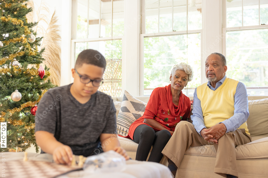 Black grandparents visit grandson on Christmas