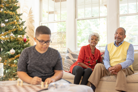 Black grandparents visit grandson on Christmas