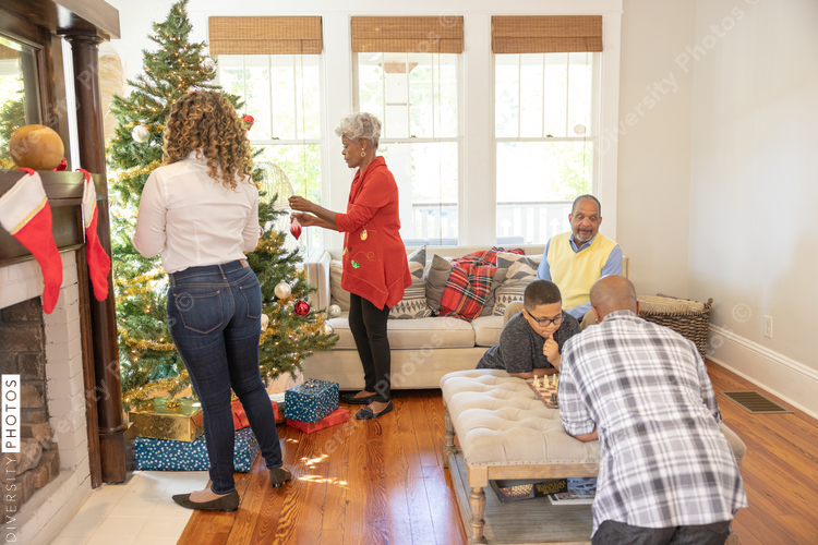 Family playing games during Christmas