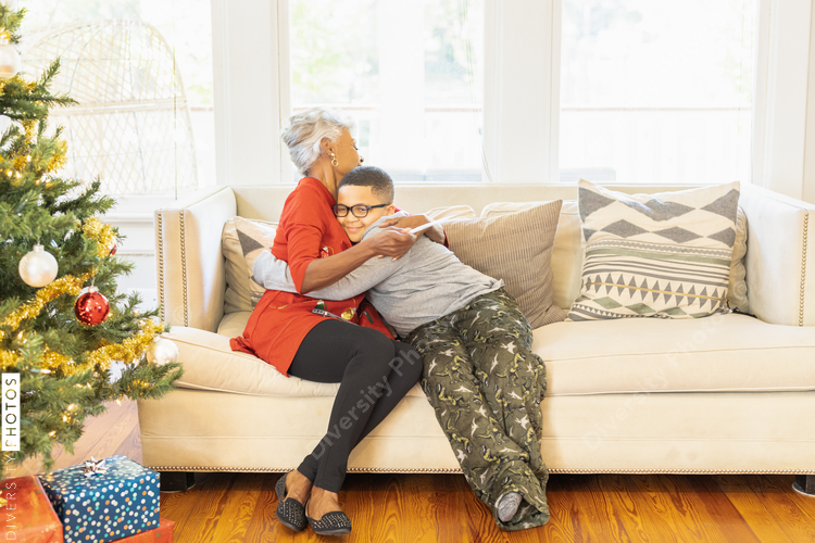 Grandmother and grandson sharing special moment on Christmas